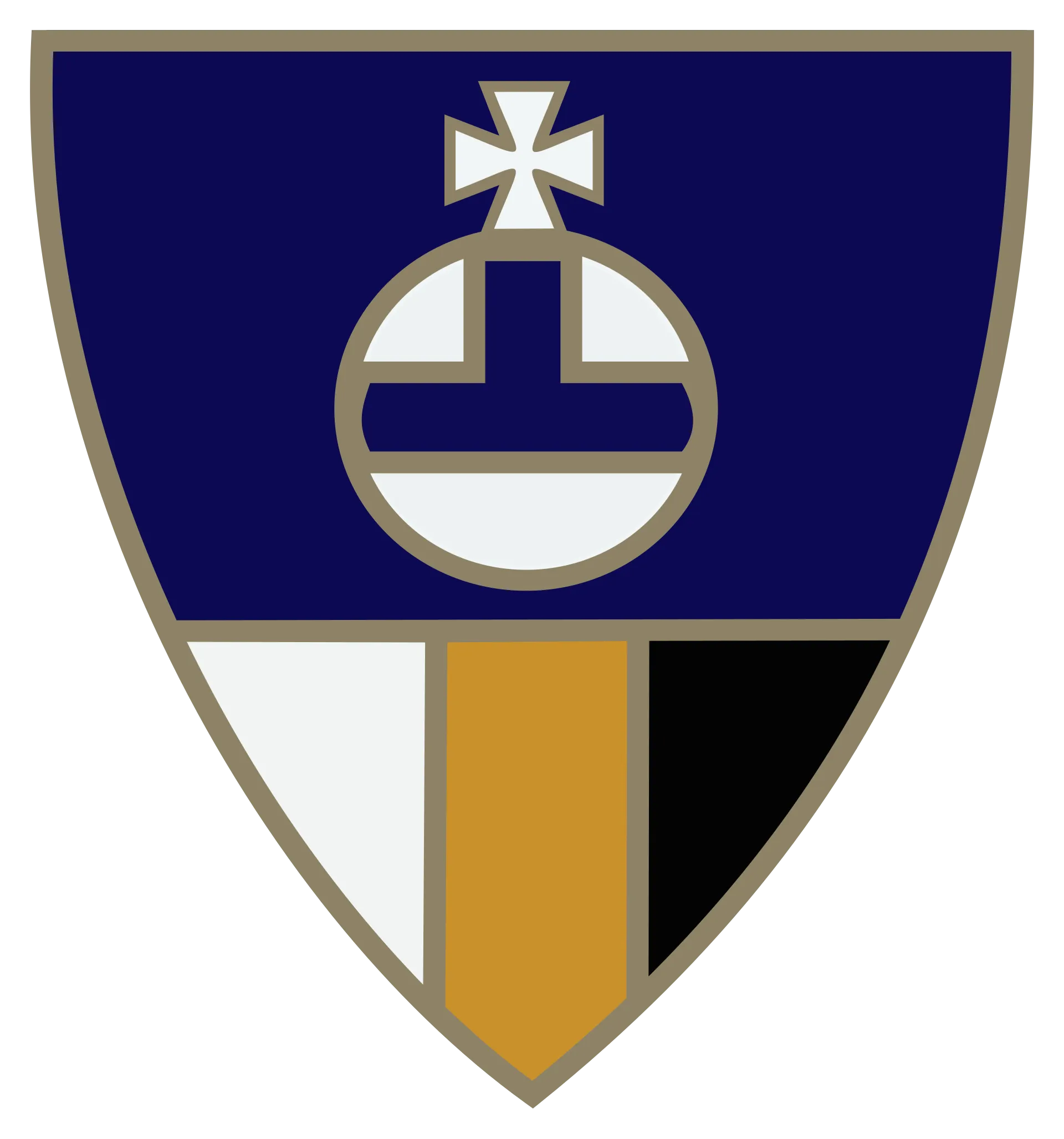 Insigne des Mladorossi : l&rsquo;écu au globe impérial (dessin moderne d&rsquo;après un exemplaire conservé). Dessin : Dahn / Wikimedia Commons, CC BY-SA 4.0.